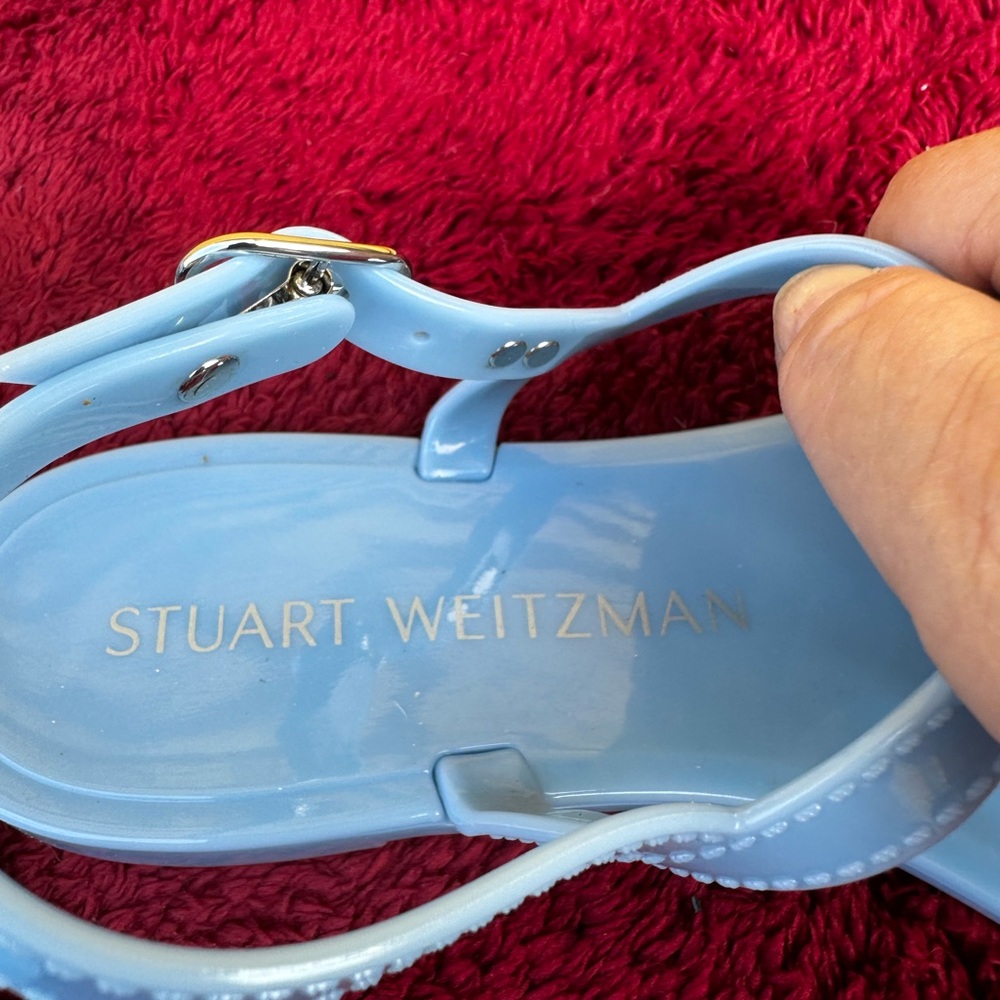Stuart Weitzman Light Blue Periwinkle Sandals with Pearl Accents Size 7 - Picture 2 of 7